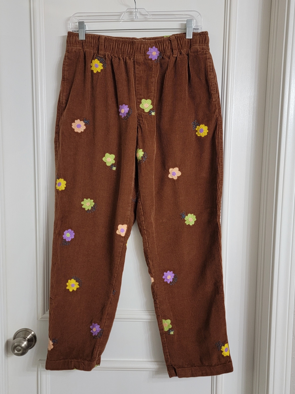 Urban Outfitters Adult Corduroy Floral Embroidered Boho Drawstring Pants. Sz M